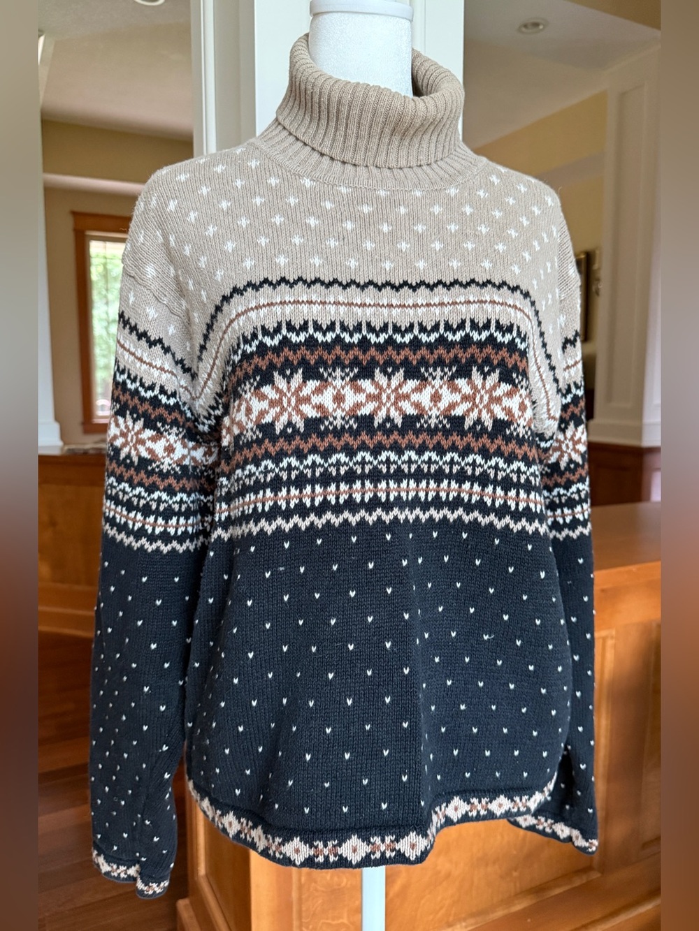 Paul Harris Design Women’s Medium Fair Isle Turtleneck Sweater Ramie Cotton